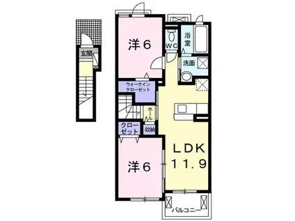 フラン・アンジュ VI(2LDK/2階)の間取り写真