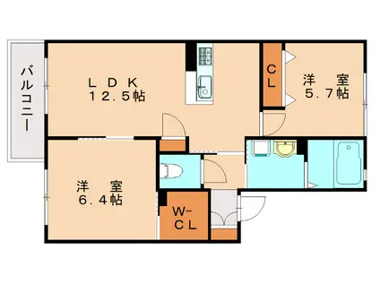 サン・ベレオ(2LDK/2階)の間取り写真