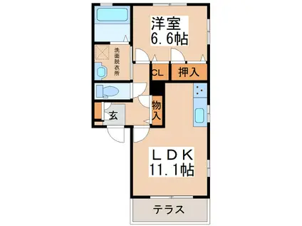 シャーメゾン札元 B棟(1LDK/1階)の間取り写真