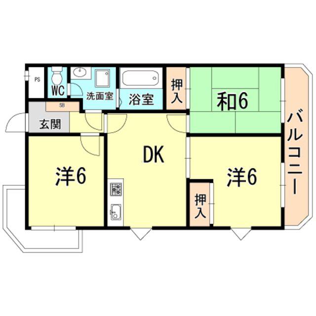 グリーンライフ北夙川(3DK/3階)の間取り写真