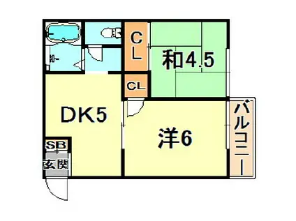ヒルサイド山手(2DK/1階)の間取り写真