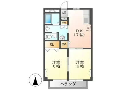 キャッスル岩下(2DK/2階)の間取り写真