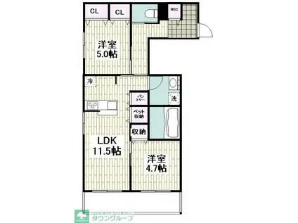 アルカン・メール 藤沢(2LDK/3階)の間取り写真