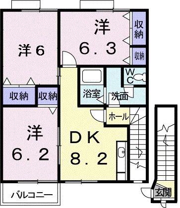 JR山陽本線 岡山駅 バス乗車時間:30分 最寄りバス停で下車 徒歩7分 2階建 築27年(3DK/2階)の間取り写真