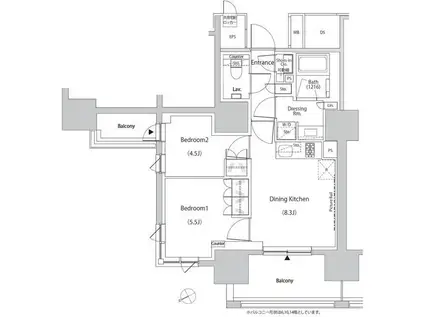 ザ・パークハビオ目白タワー(2DK/13階)の間取り写真