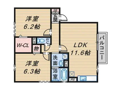 ウエストリヴァーⅡ(2LDK/2階)の間取り写真
