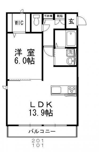 ウィステリアI(1LDK/2階)の間取り写真