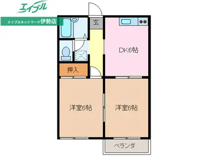 ウッディベル A(1LDK/2階)の間取り写真