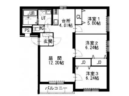 グランメール本通I(3LDK/2階)の間取り写真