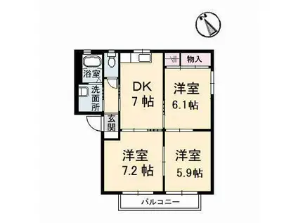 メゾン ブラ・ド・メール A・B(3DK/2階)の間取り写真