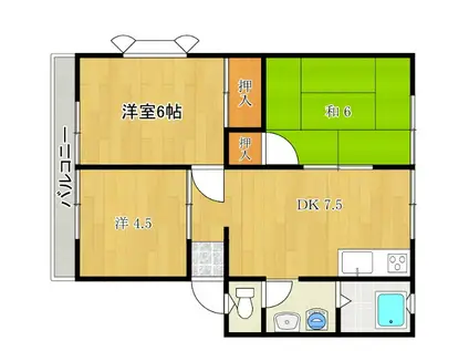 パナハイツ中西(3DK/2階)の間取り写真