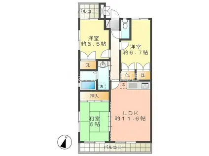 カーサシーガル弐番館(3LDK/4階)の間取り写真