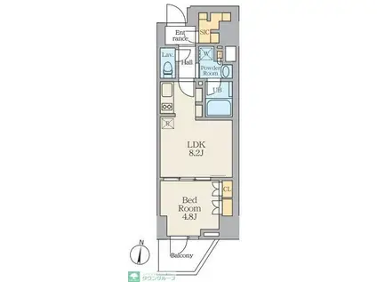 ALIVIS笹塚(1LDK/4階)の間取り写真