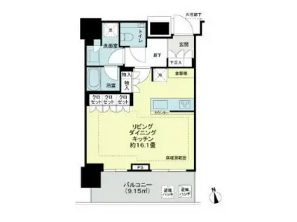 ブランズ渋谷桜丘(ワンルーム/19階)の間取り写真