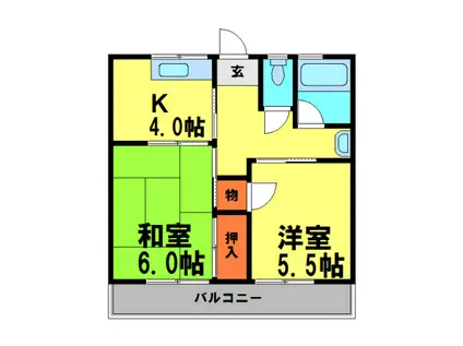 イワオハイツ6号館(2K/1階)の間取り写真