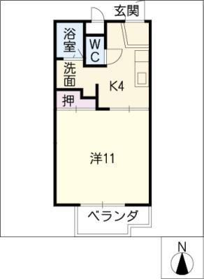 ジョイフルふじつか(1K/2階)の間取り写真