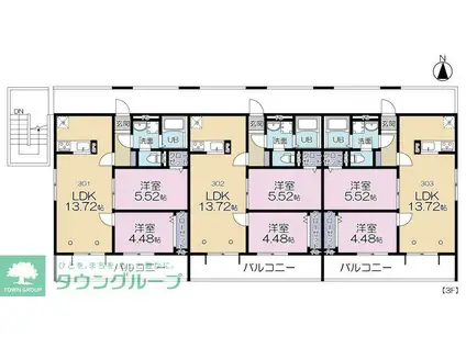 GRAND REVE G棟(2LDK/3階)の間取り写真