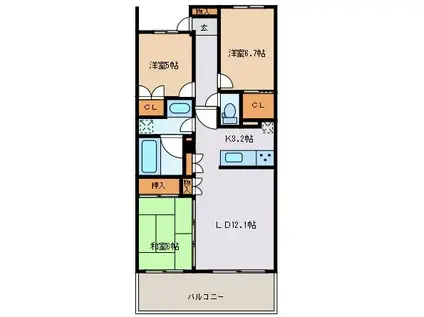 ベリスタタワー(3LDK/4階)の間取り写真
