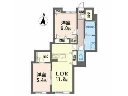 プロヌーブ北矢三 B棟(2LDK/1階)の間取り写真