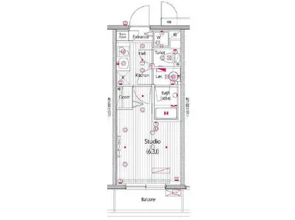 グランド・ガーラ桜木町駅前(1K/3階)の間取り写真