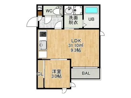 GRANDTIC桜並木(1LDK/2階)の間取り写真