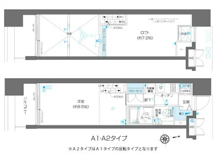 ZOOM麻布十番(1K/7階)の間取り写真