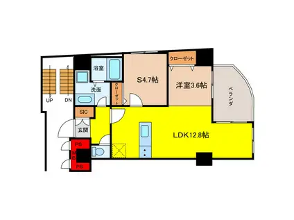 レジディア堺筋本町(1SLDK/3階)の間取り写真