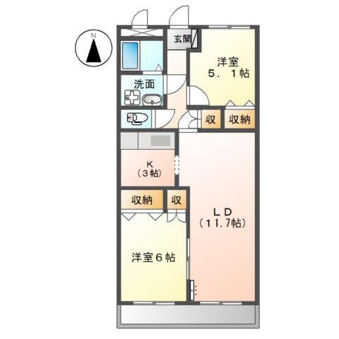 ルーエ 木太I(2LDK/2階)の間取り写真