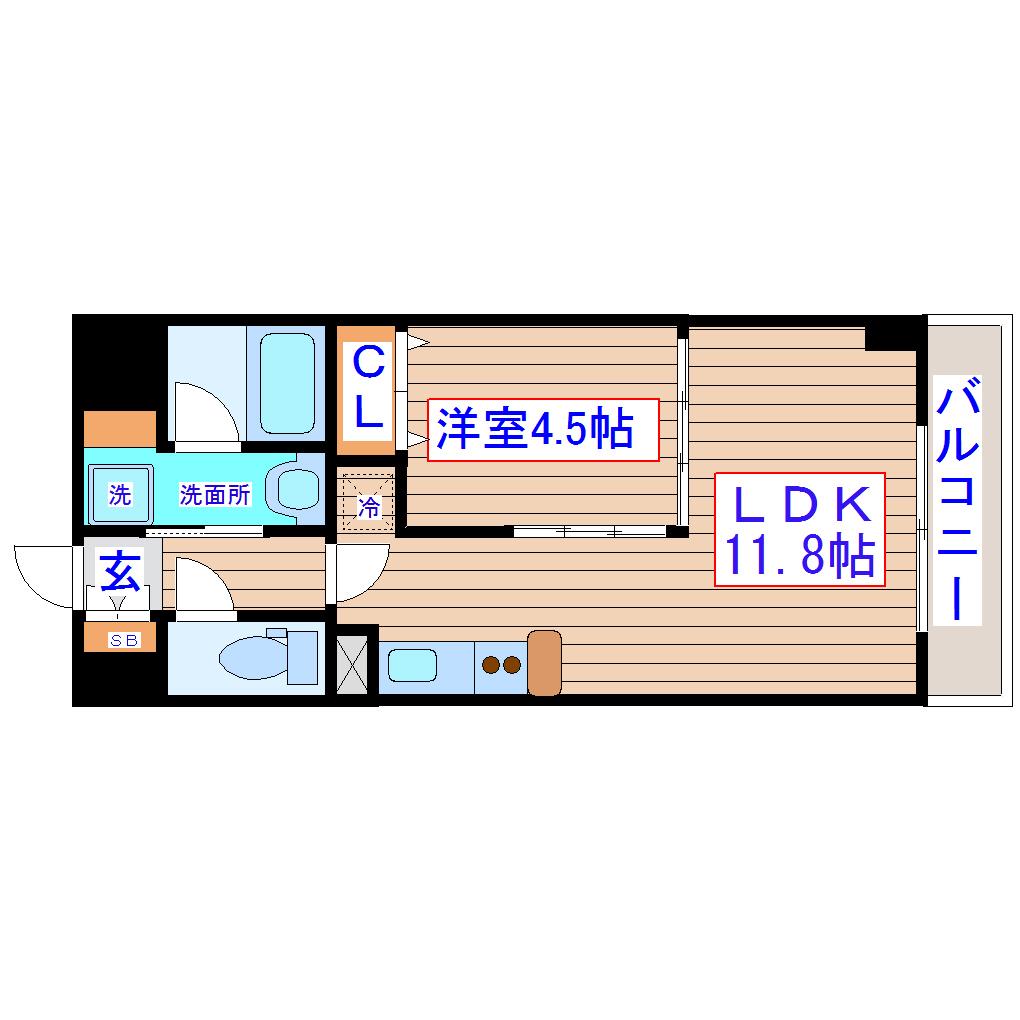 プラウドフラット河原町(1LDK/2階)の間取り写真
