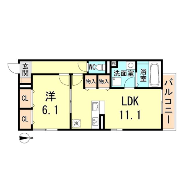 フェーブ島上(1LDK/2階)の間取り写真