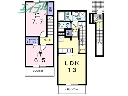 シャトーブリエI(2LDK/2階)の間取り写真