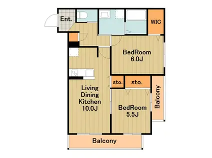 京王相模原線 南大沢駅 徒歩19分 3階建 築10年(2LDK/2階)の間取り写真