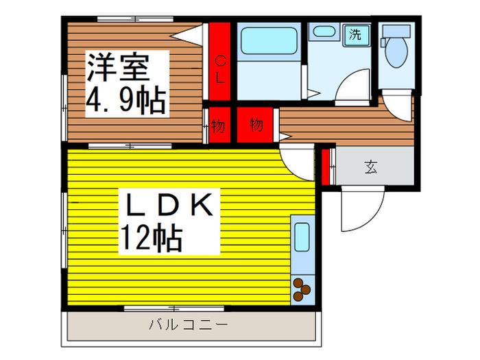 ボン・レーヴNAGASE(1LDK/1階)の間取り写真