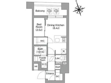 コンフォリア・リヴ八丁堀(1DK/12階)の間取り写真