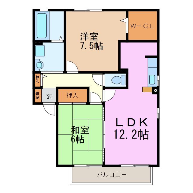ロイヤルコート B(2LDK/2階)の間取り写真