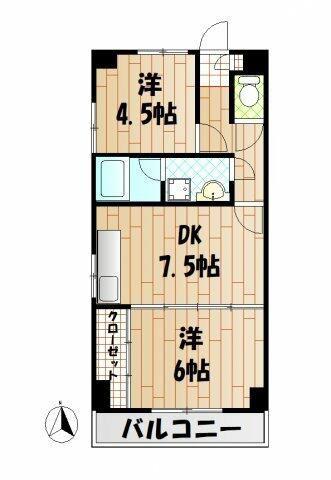 オークパレス(2DK/1階)の間取り写真