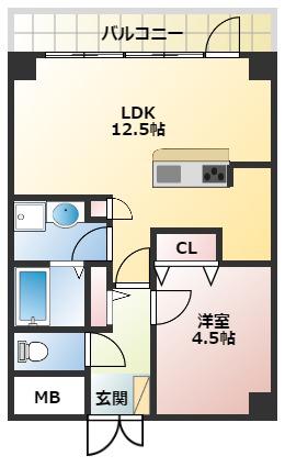YKハイツ西明石北(1LDK/2階)の間取り写真