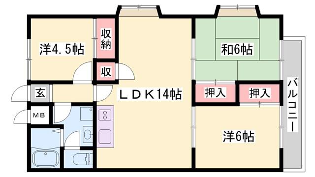 向陽台ヒルズ(3LDK/1階)の間取り写真
