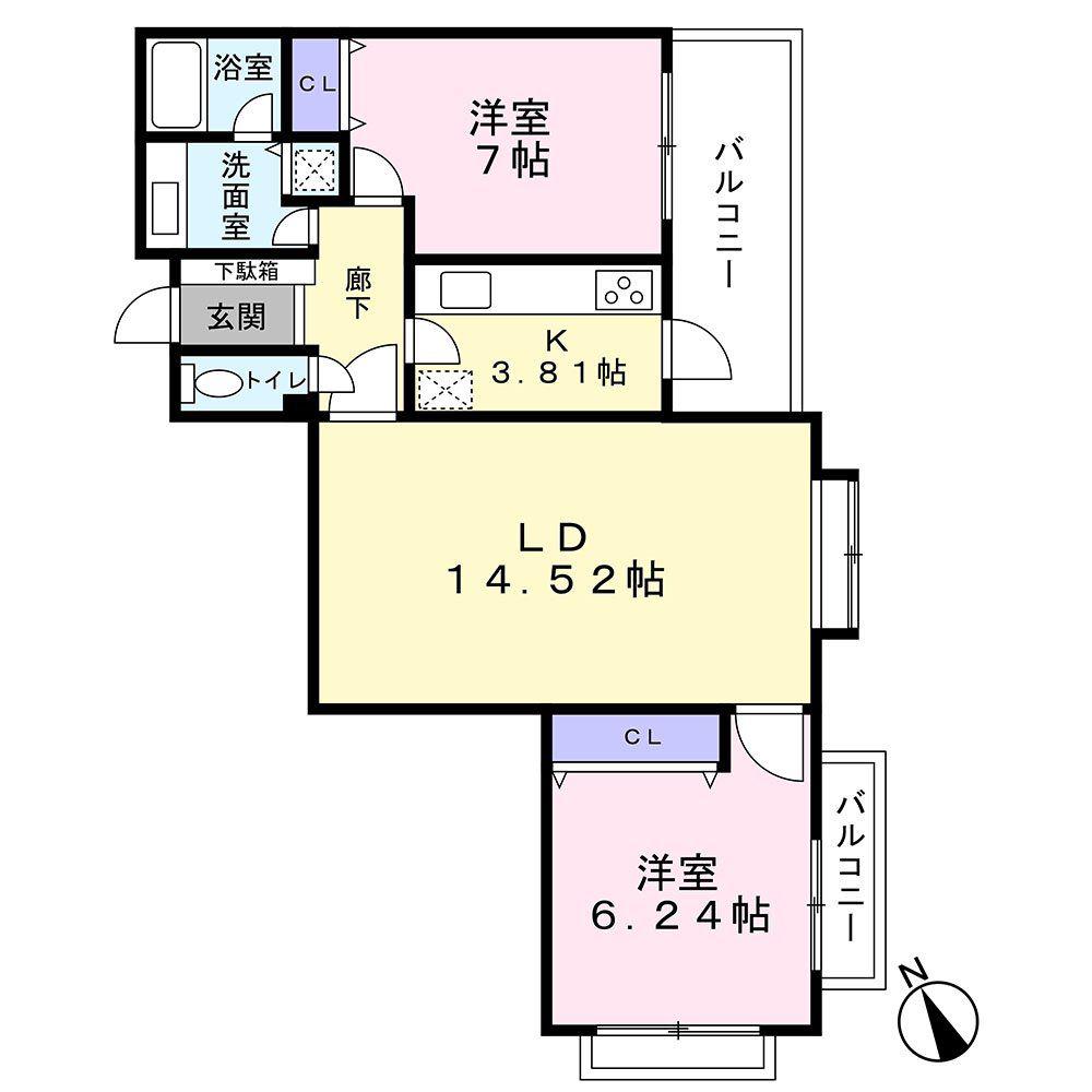 サンロード下馬(2LDK/1階)の間取り写真