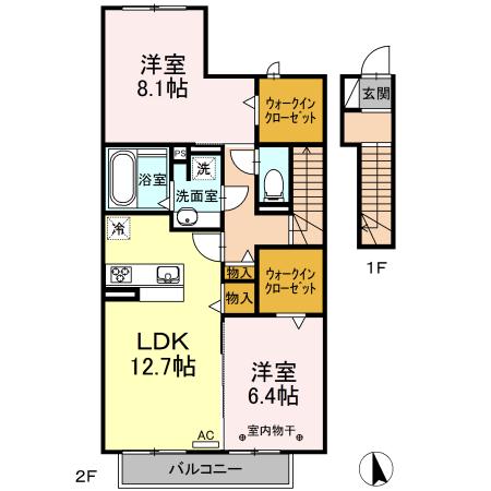 GRAND CHARIOTB棟(2LDK/2階)の間取り写真