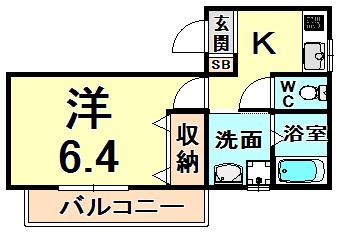 メゾンジュネス(1K/2階)の間取り写真