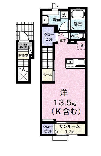 S・GVI(ワンルーム/2階)の間取り写真