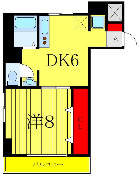 サザンクロス(1DK/6階)の間取り写真
