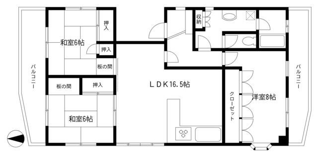 井出ビル(3LDK/3階)の間取り写真