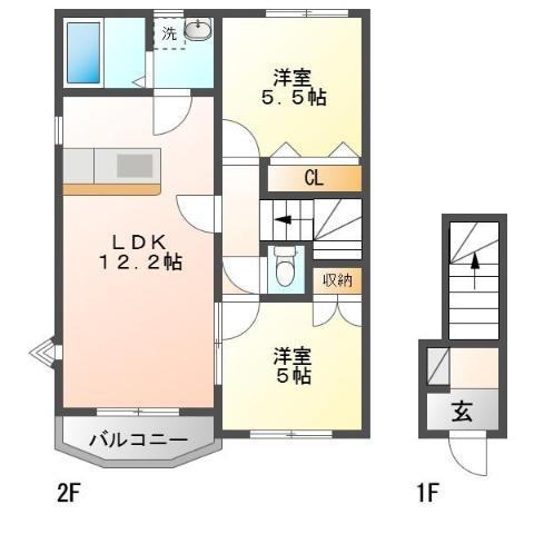 トレステーラUSA B(2LDK/2階)の間取り写真