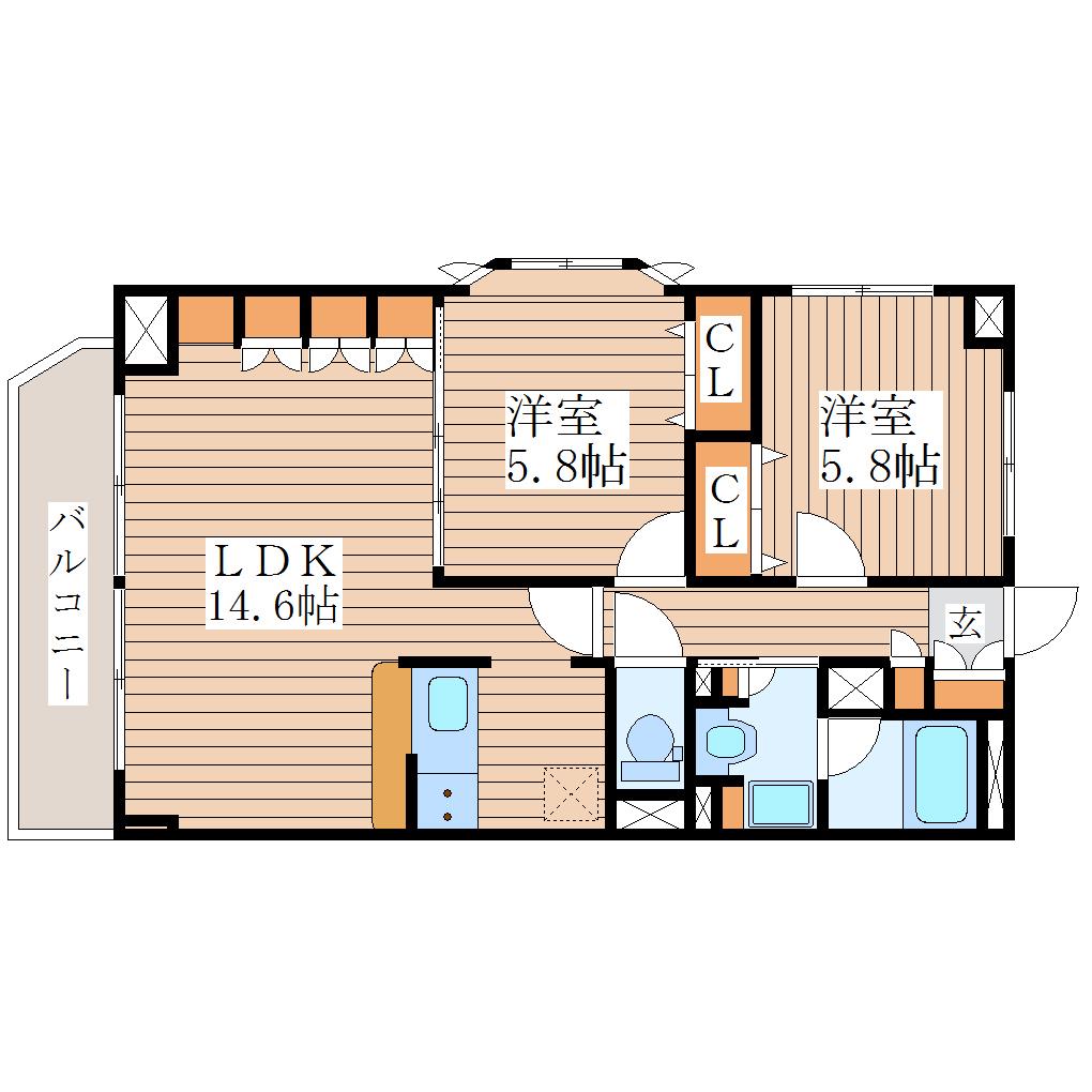 ロータス仙台中央(2LDK/8階)の間取り写真