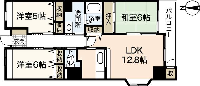 ワイビル(3LDK/6階)の間取り写真