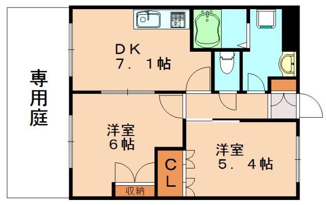 サンライフ花瀬I(2DK/1階)の間取り写真