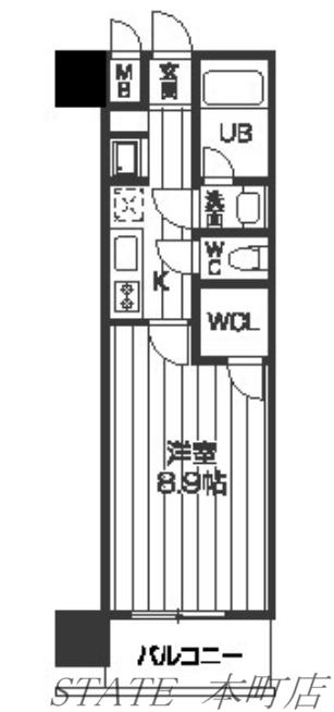レジディア京町堀(1K/12階)の間取り写真