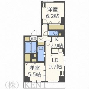 フェバリット ラ セスト(2LDK/9階)の間取り写真